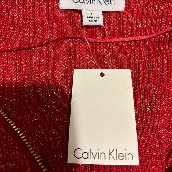 NWT Calvin Klein red and gold zip cardigan, size Large - Picture 7 of 7